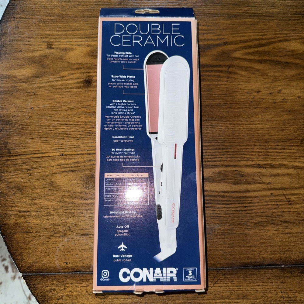 CONAIR -DOUBLE CERAMIC  1.1/2  Flat Iron Extra Wide Blades‎ 30 Temp Settings - Picture 2 of 5
